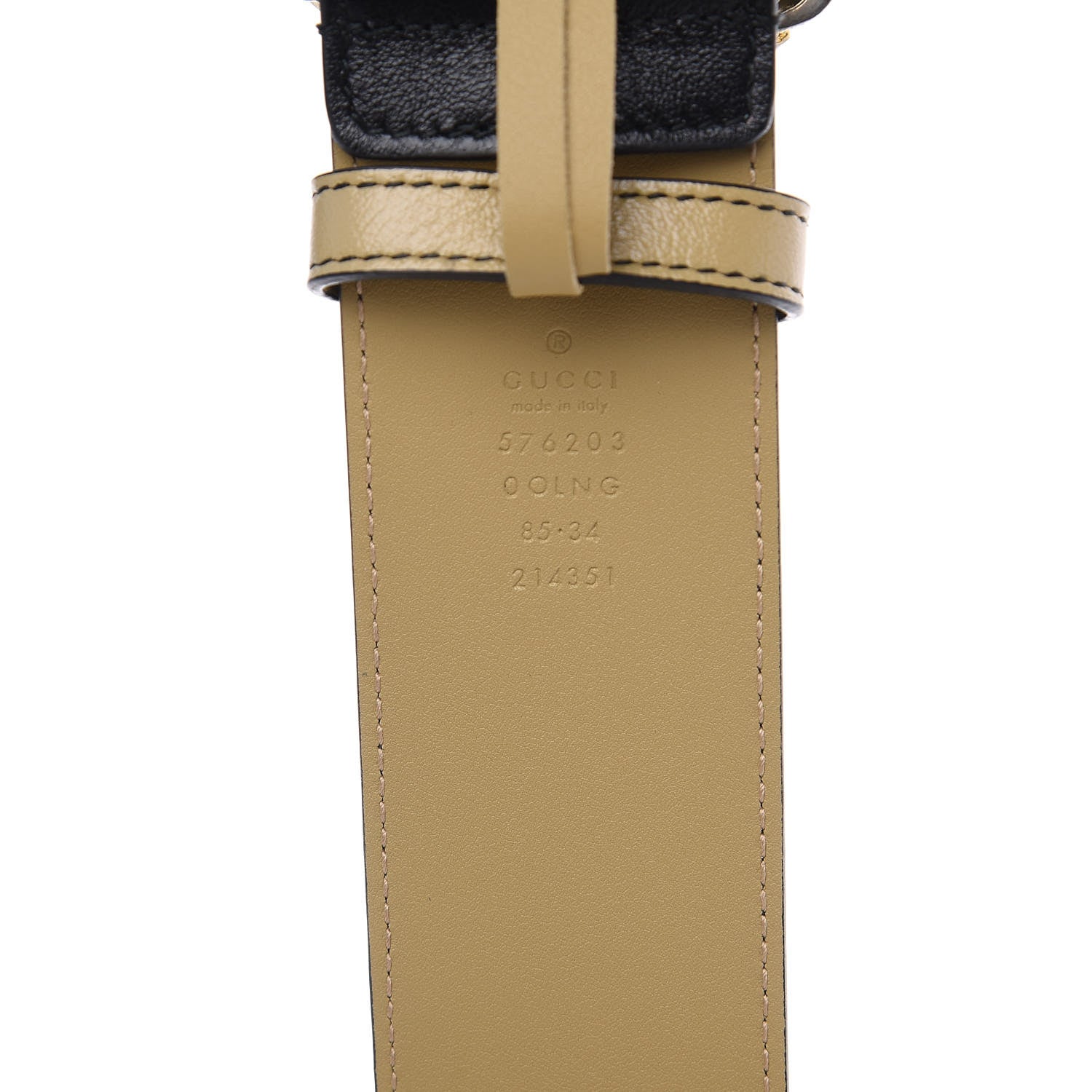 Gucci Calfskin Striped Textured Double G 50mm Belt 85 34 Black Beige 4 of 4