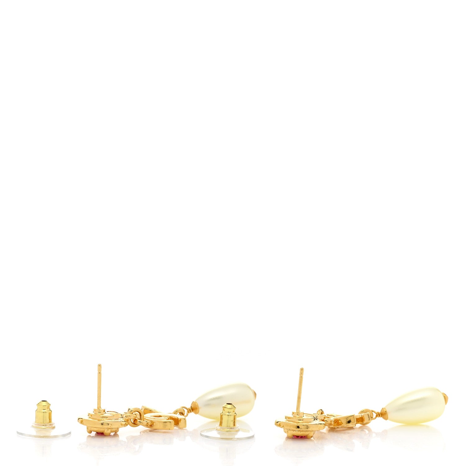 Chanel Metal Crystal Pearl CC Drop Earrings Gold Pink White 4 of 5