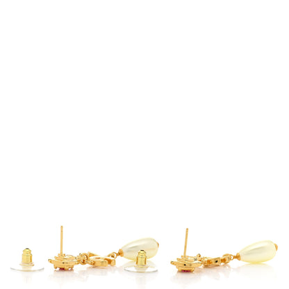 Chanel Metal Crystal Pearl CC Drop Earrings Gold Pink White 4 of 5