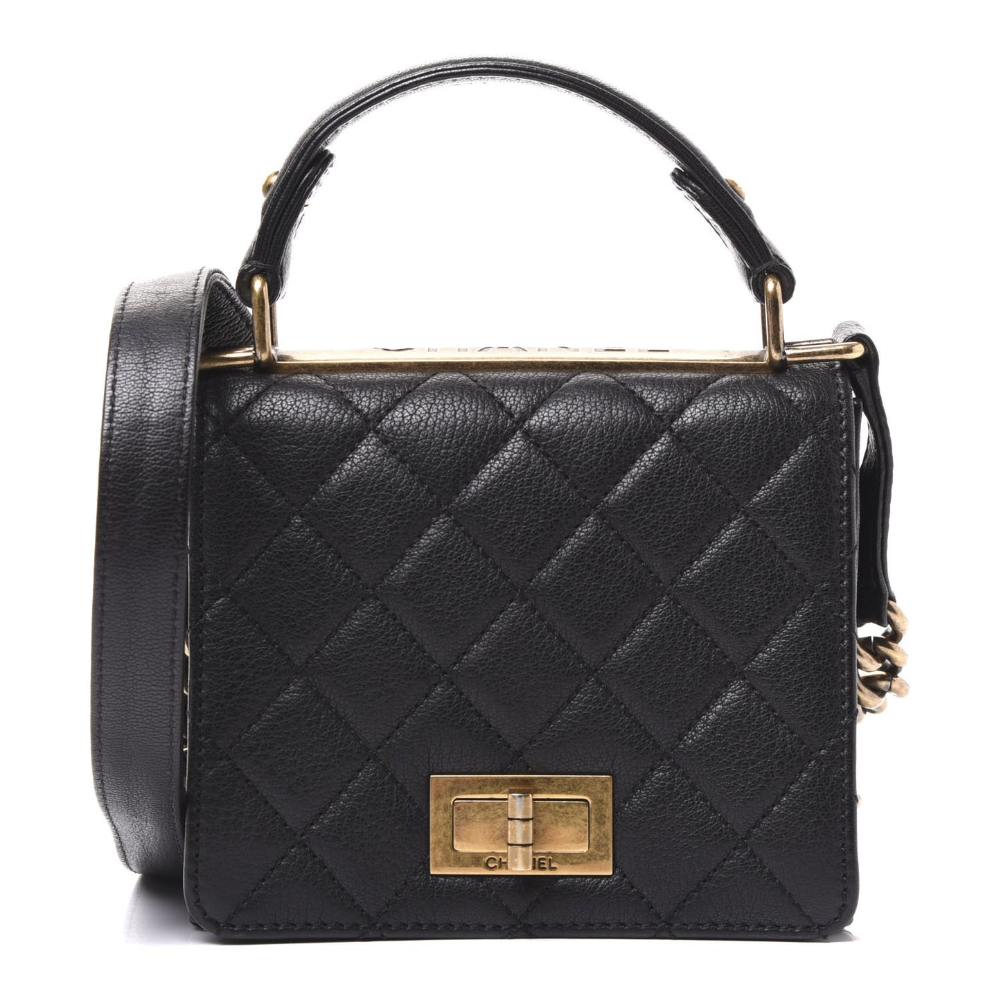 Goatskin Quilted Small Rita Top Handle Flap Black