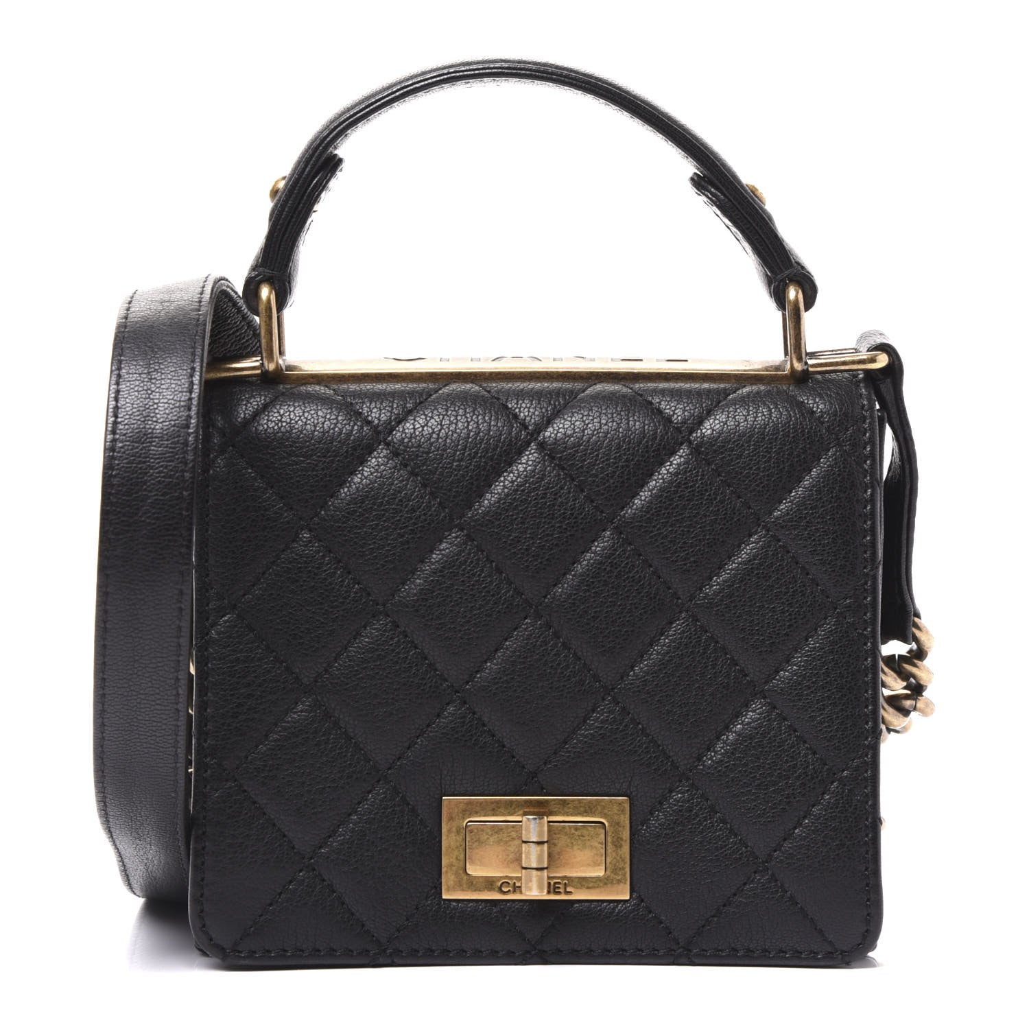 Chanel Goatskin Quilted Small Rita Top Handle Flap Black 1 of 9