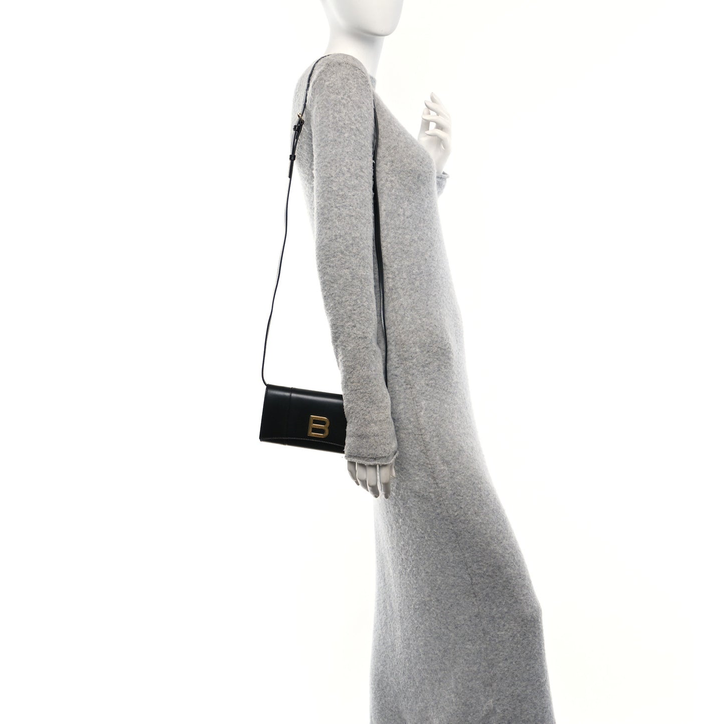 Smooth Calfskin Hourglass Continental Wallet On Strap Black