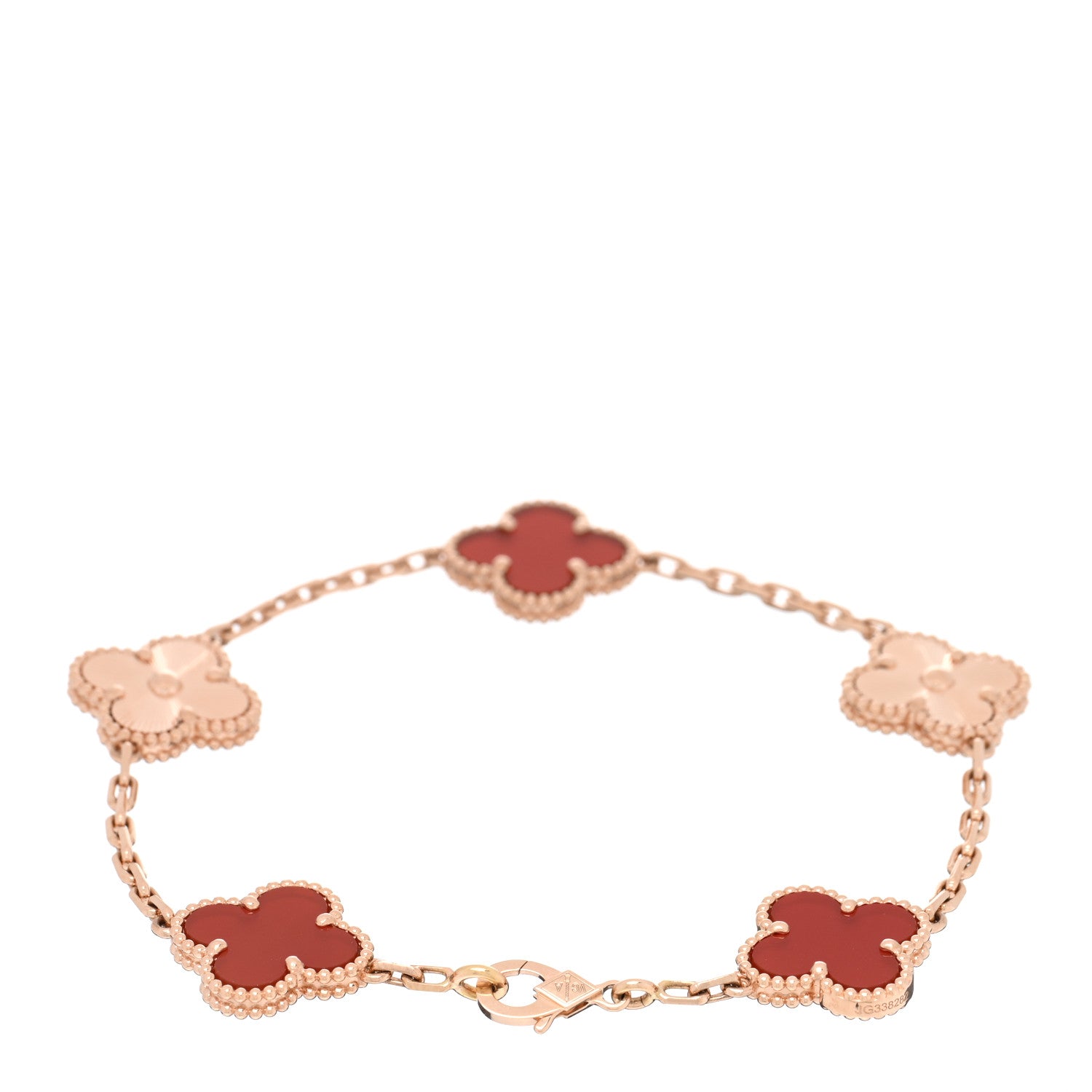 Van Cleef & Arpels VAN CLEEF & ARPELS 18K Rose Gold Carnelian 5 Motifs Guilloche Vintage Alhambra Bracelet 2 of 4