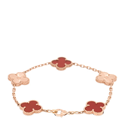 Van Cleef & Arpels VAN CLEEF & ARPELS 18K Rose Gold Carnelian 5 Motifs Guilloche Vintage Alhambra Bracelet 2 of 4