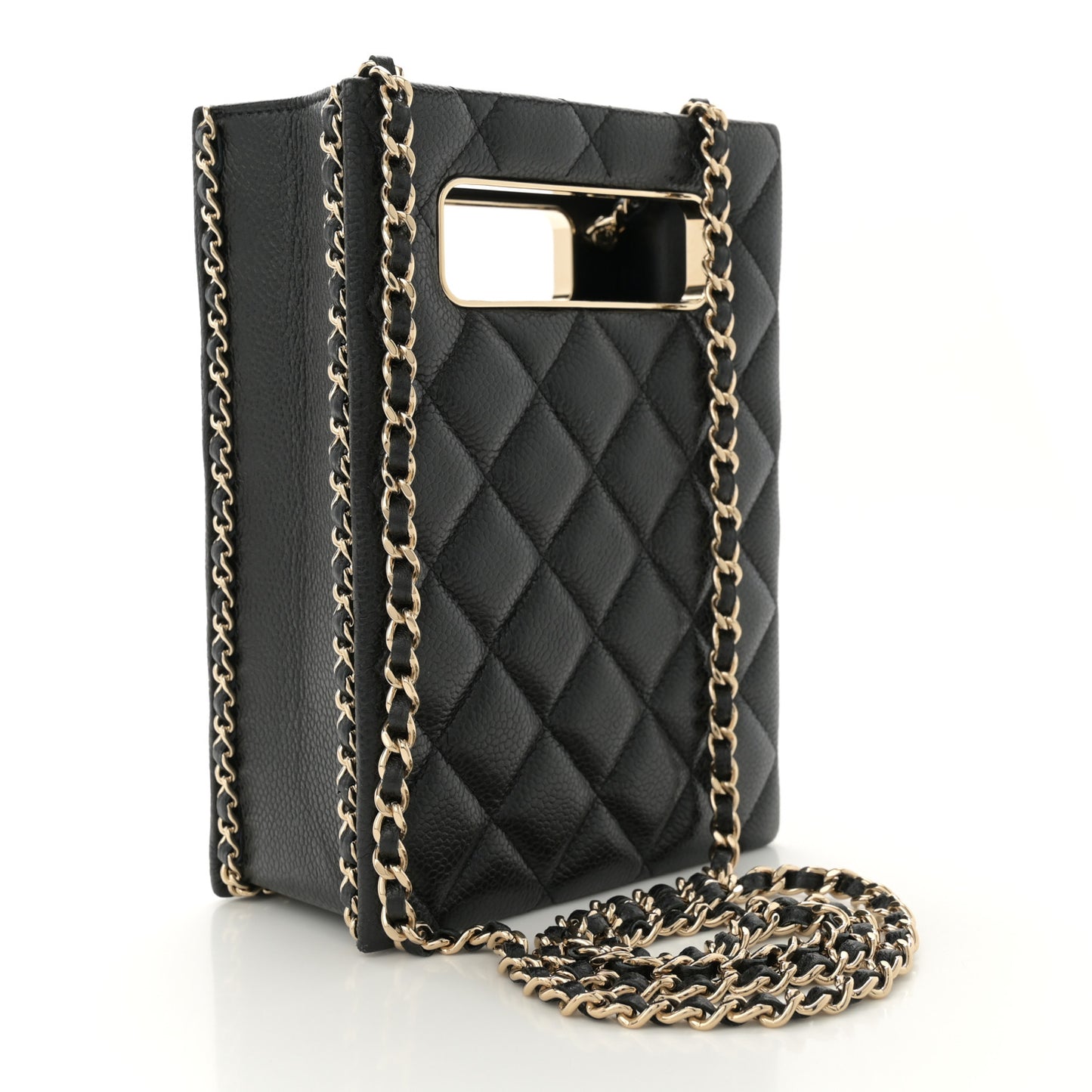 Caviar Quilted Evening Box Bag Black