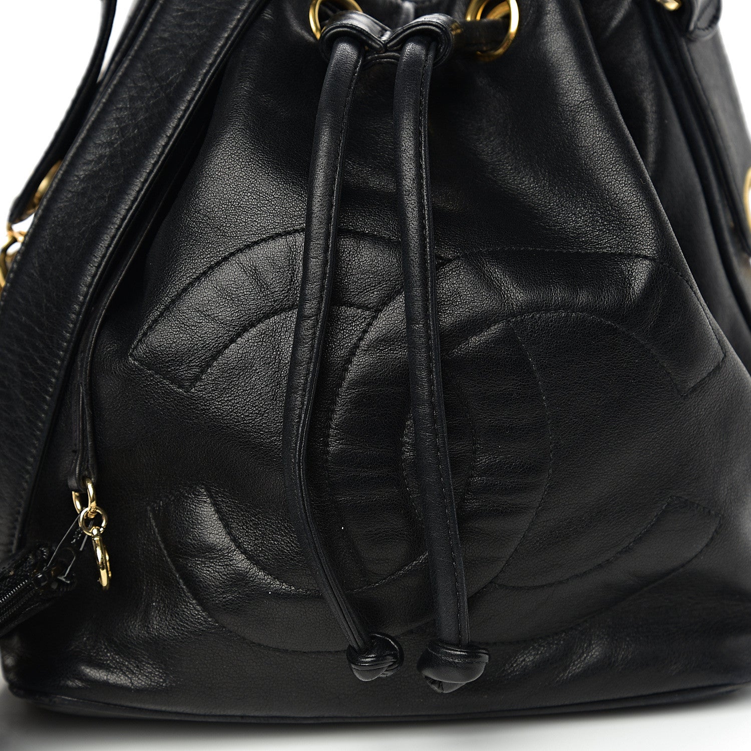 Chanel Lambskin CC Stitched Drawstring Bucket Bag Black 11 of 11