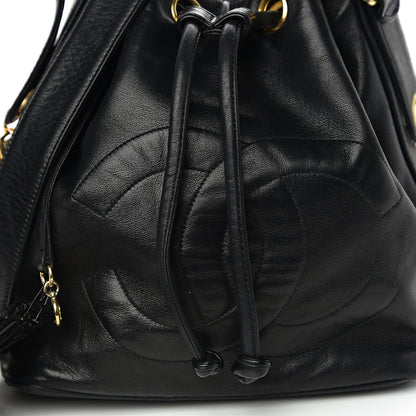 Chanel Lambskin CC Stitched Drawstring Bucket Bag Black 11 of 11