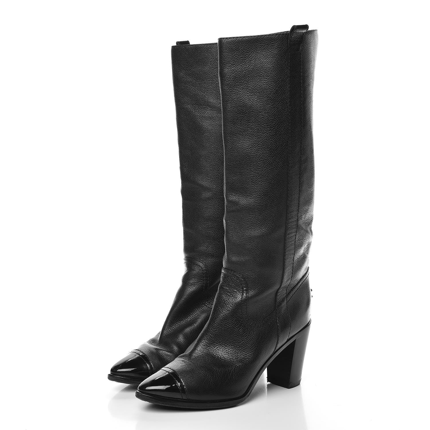 Chanel Lambskin Patent CC Cap Toe High Boots 39 Black 3 of 10