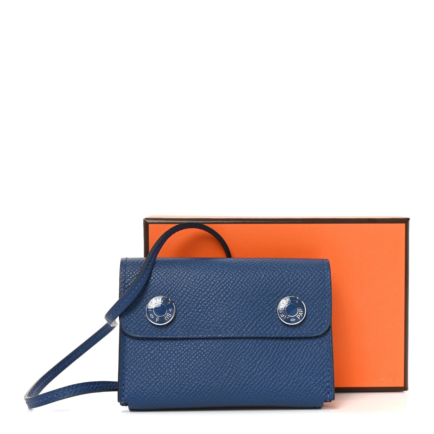 Epsom Hermesnap Card Holder Bleu Tie