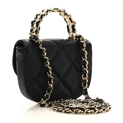 Chanel Lambskin Quilted Pearl Top Handle Clutch With Chain Black 3 of 11