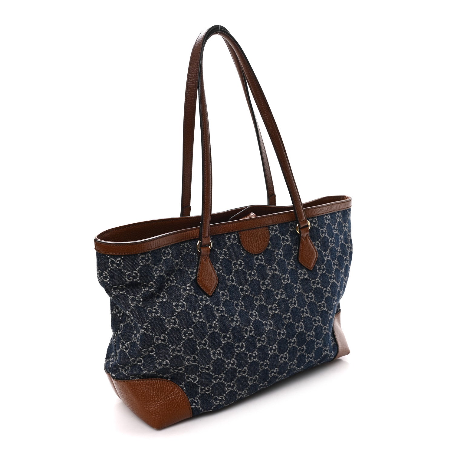 Gucci New Denim GG Monogram Medium Ophidia Shopping Tote Blue Tea Cuir 3 of 11