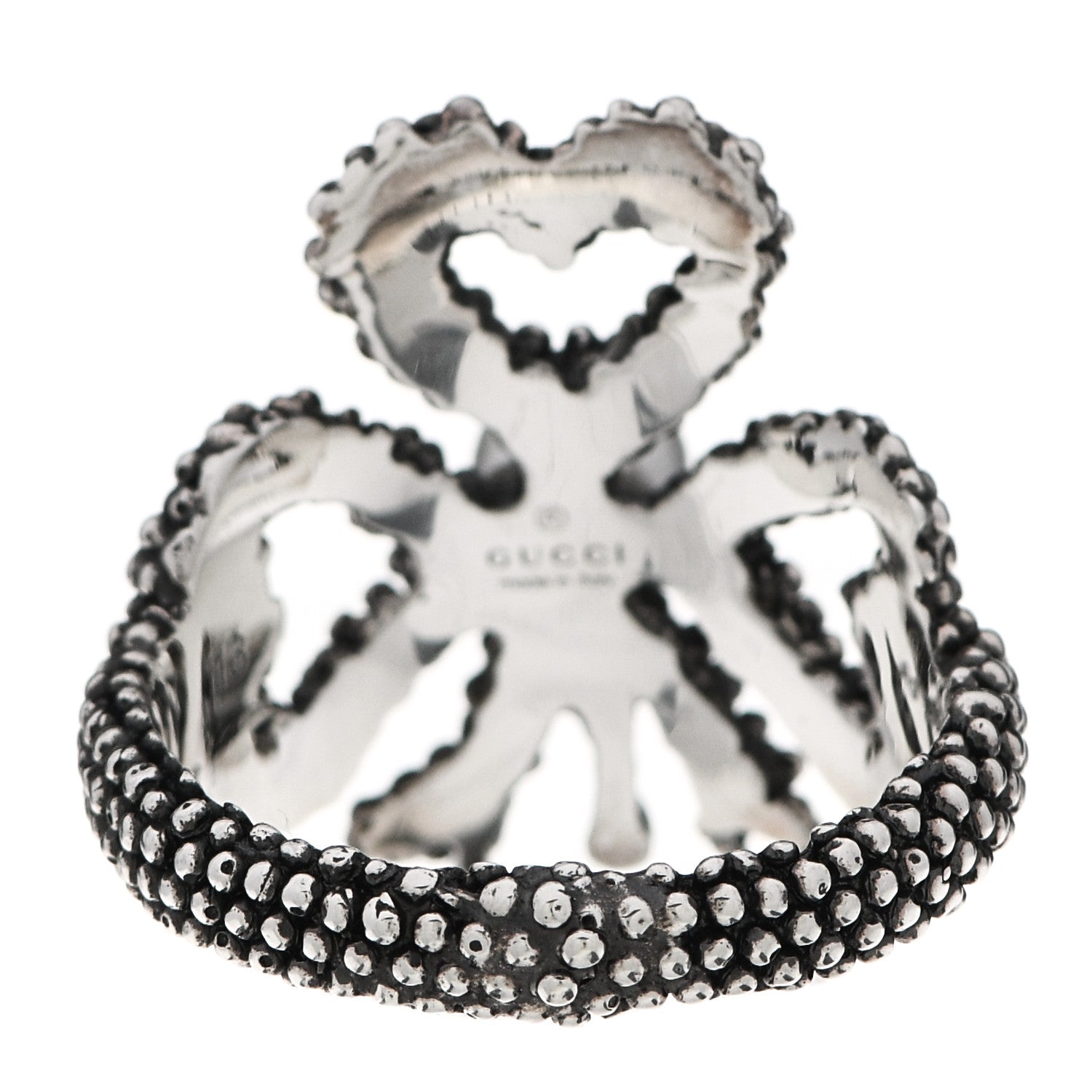 Gucci Sterling Silver Glass Pearl Heart Ribbon Ring 53 6.5 4 of 6