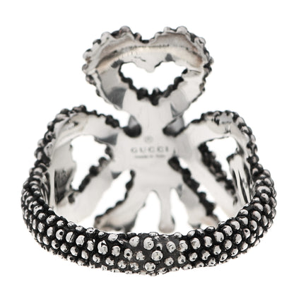 Gucci Sterling Silver Glass Pearl Heart Ribbon Ring 53 6.5 4 of 6