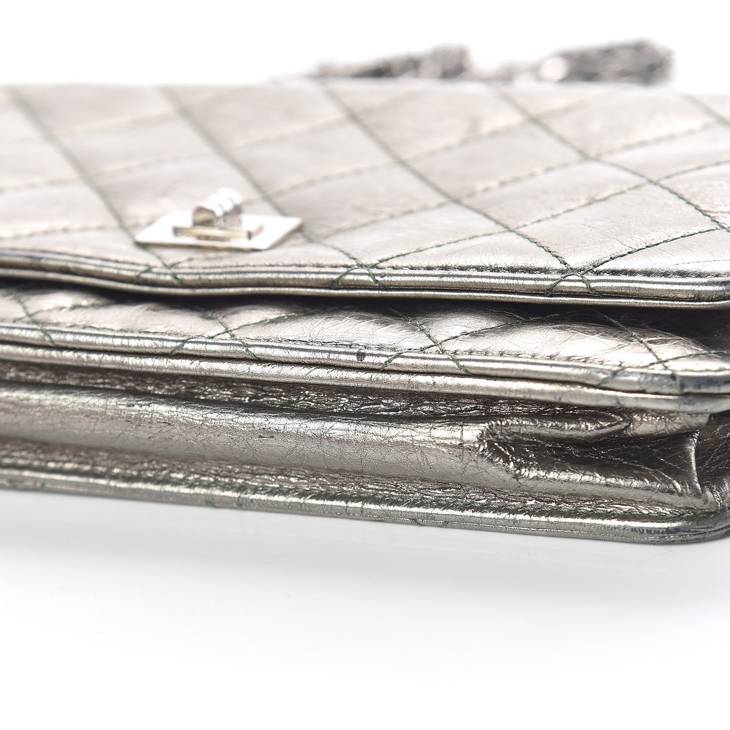 Metallic Aged Calfskin Quilted Reissue Wallet On Chain WOC Green
