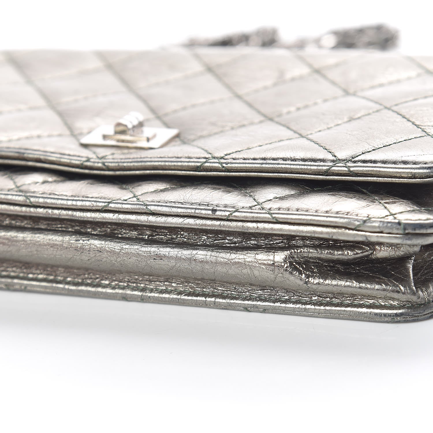 Chanel Metallic Aged Calfskin Quilted Reissue Wallet On Chain WOC Green 10 of 17