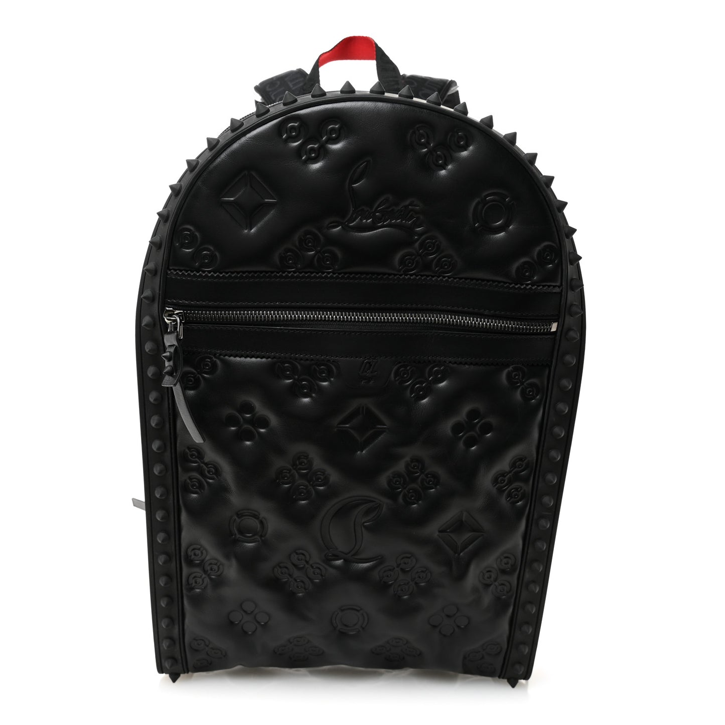 Calfskin Embossed Backparis Spiked Backpack Black