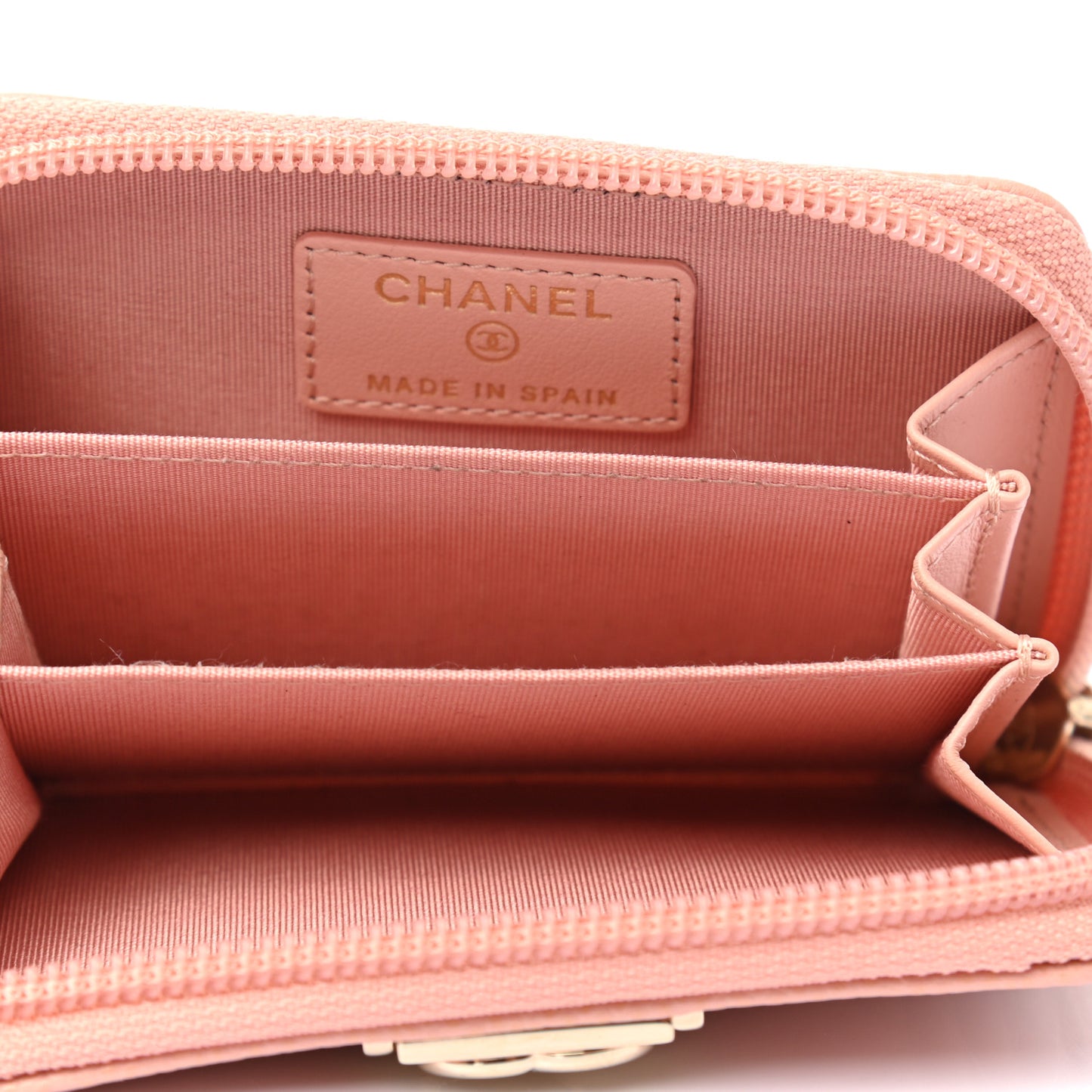 Caviar Quilted Boy Zip Around Coin Purse Wallet Light Pink