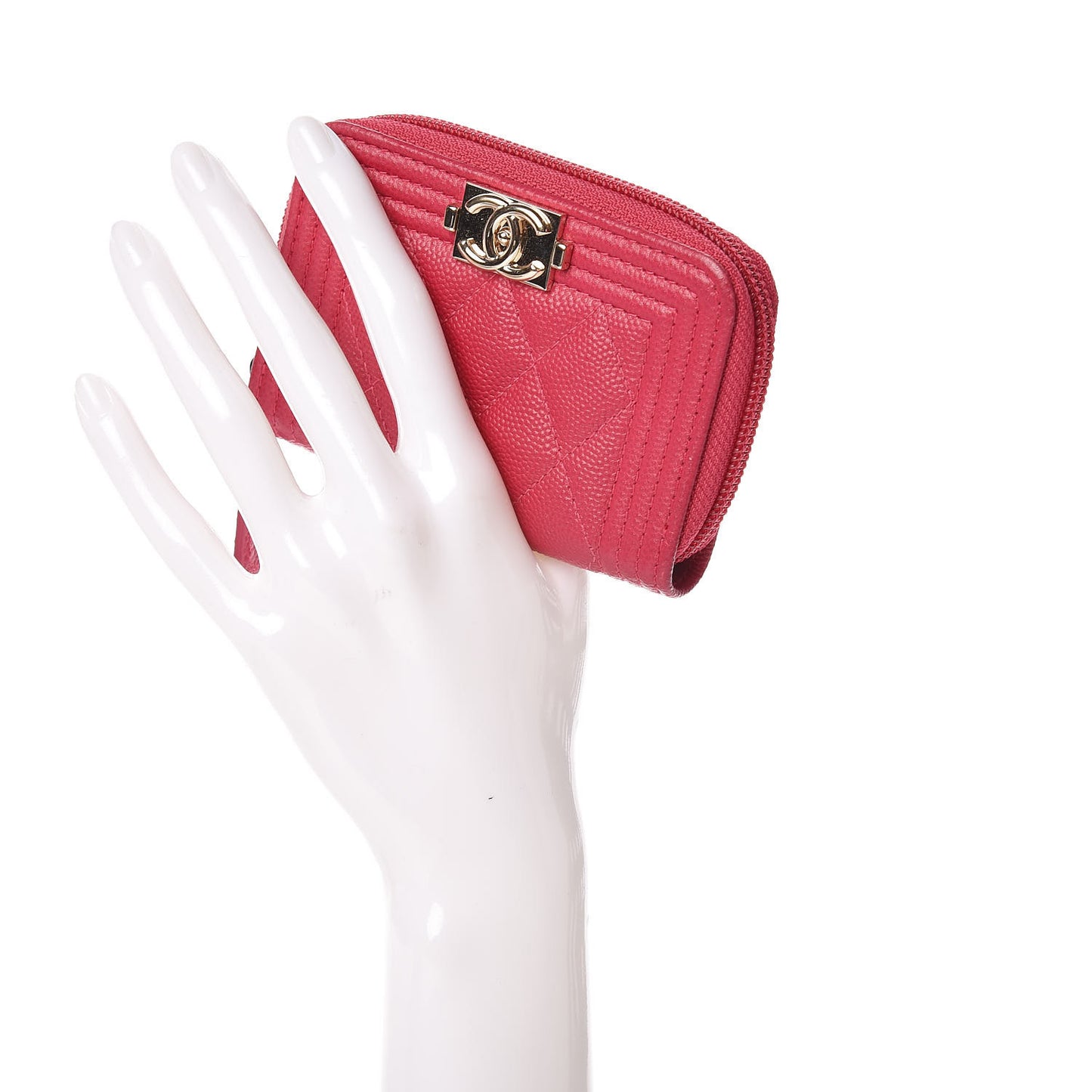 Caviar Quilted Boy Zip Around Coin Purse Wallet Fuchsia