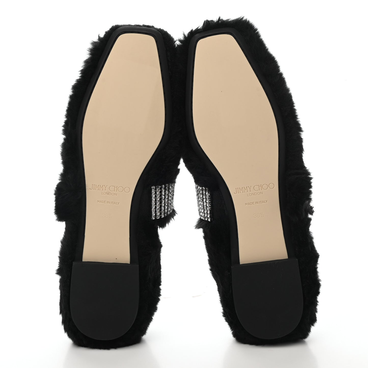 Faux Fur Crystal Krista Flats 38.5 Black