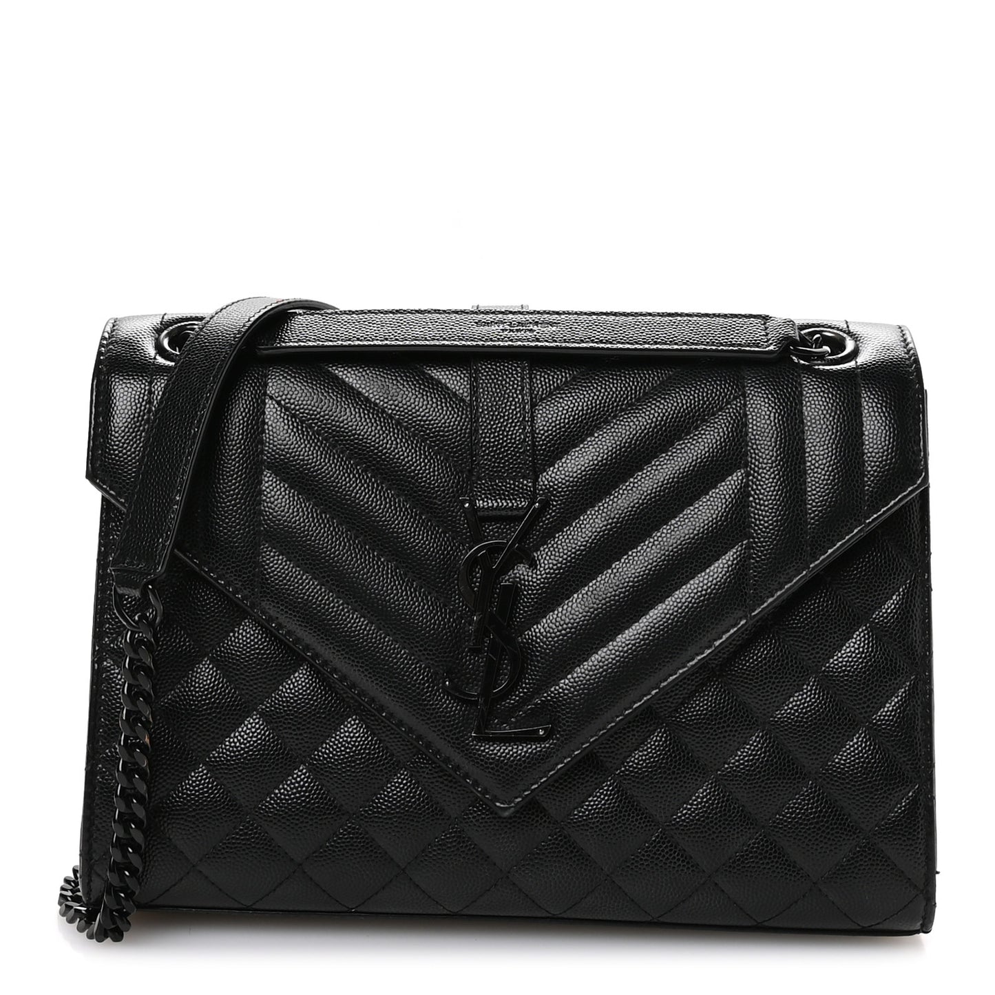 Grain De Poudre Textured Mixed Matelasse Triquilt Medium Monogram Monochrome Satchel Black