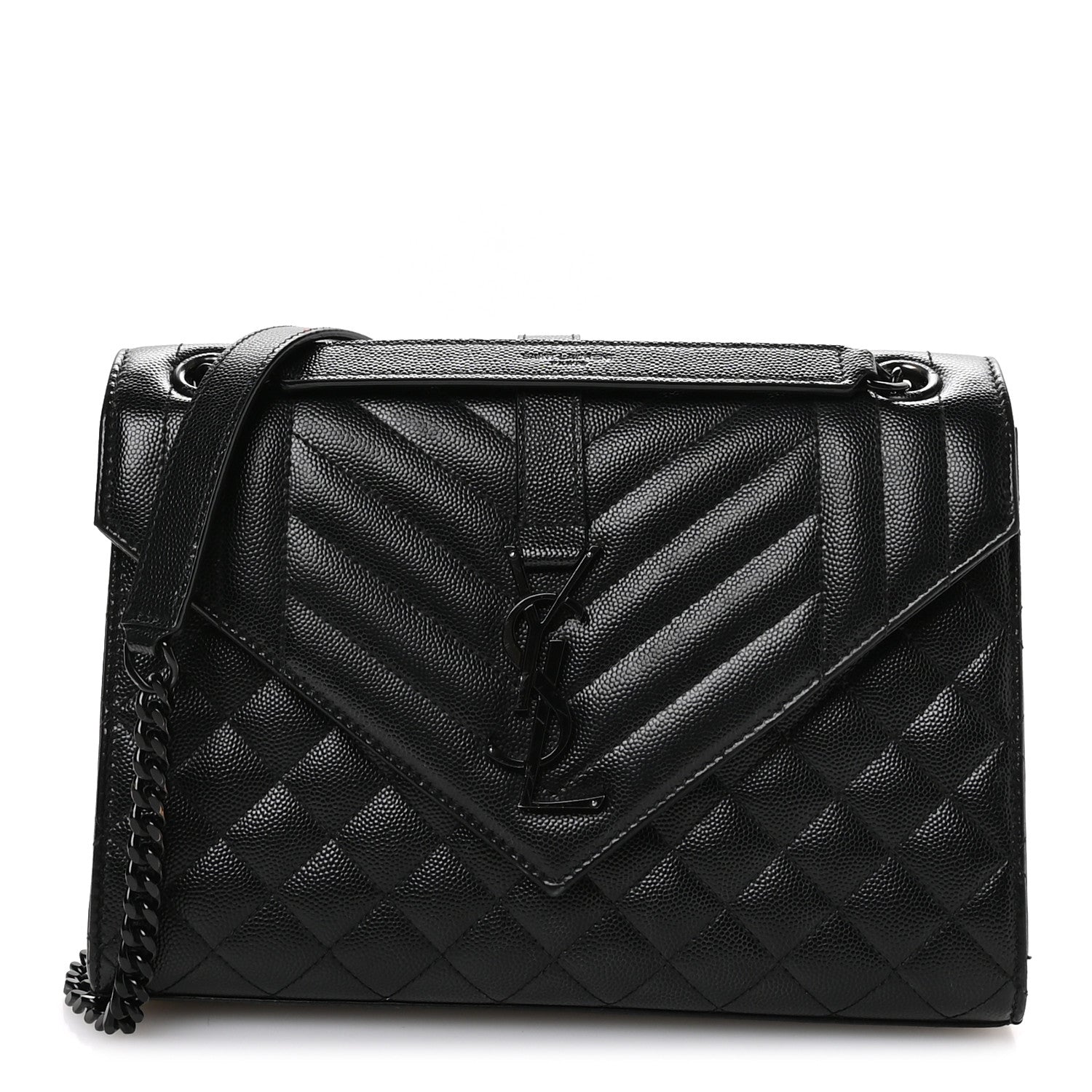 Saint Laurent Grain De Poudre Textured Mixed Matelasse Triquilt Medium Monogram Monochrome Satchel Black 1 of 11