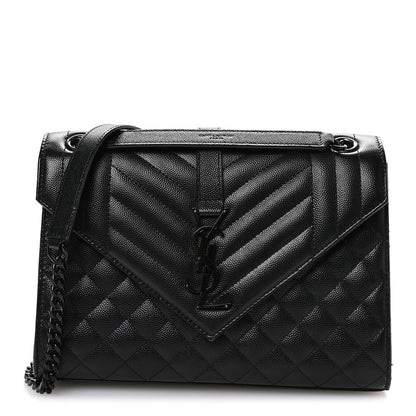 Saint Laurent Grain De Poudre Textured Mixed Matelasse Triquilt Medium Monogram Monochrome Satchel Black 1 of 11