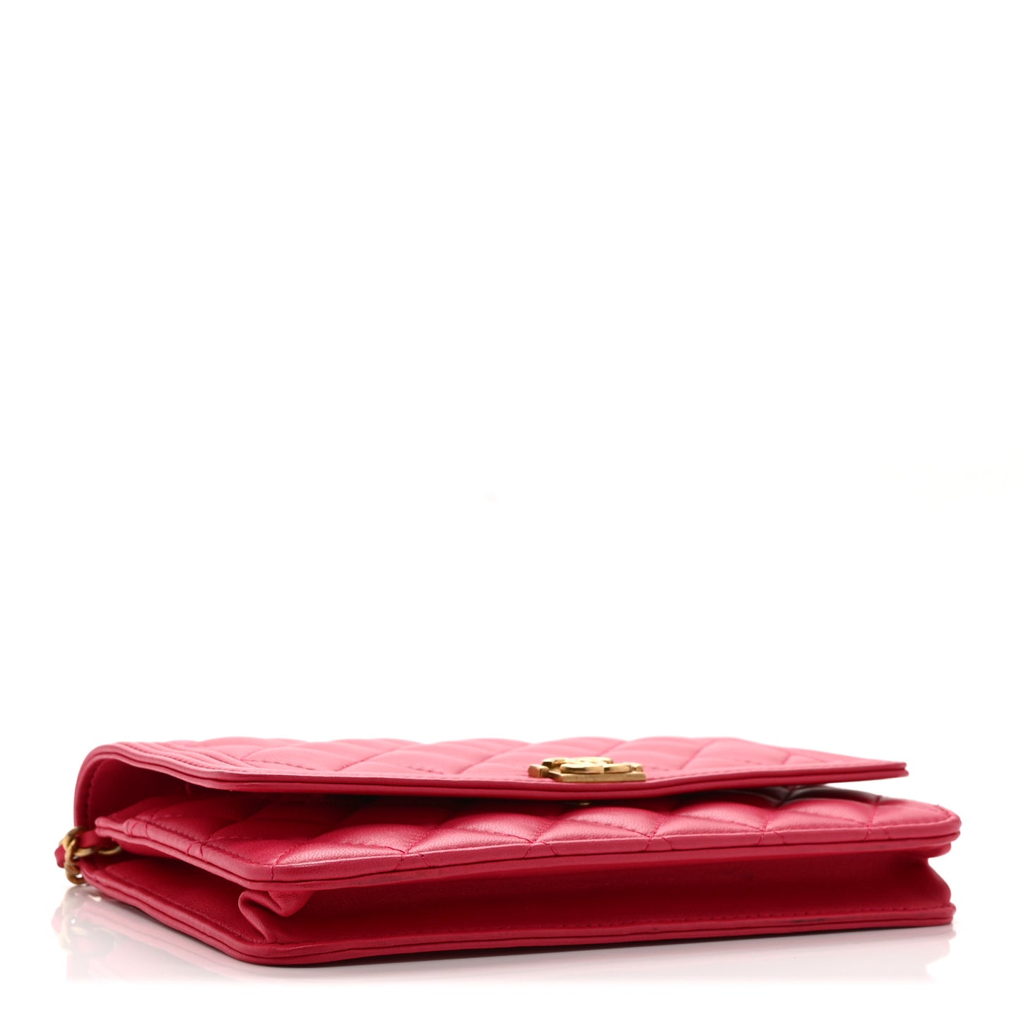 Lambskin Quilted Boy Wallet On Chain WOC Dark Pink