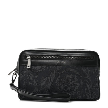 Versace Fabric Jacquard Calfskin Barocco Wristlet Pouch Black 1 of 10
