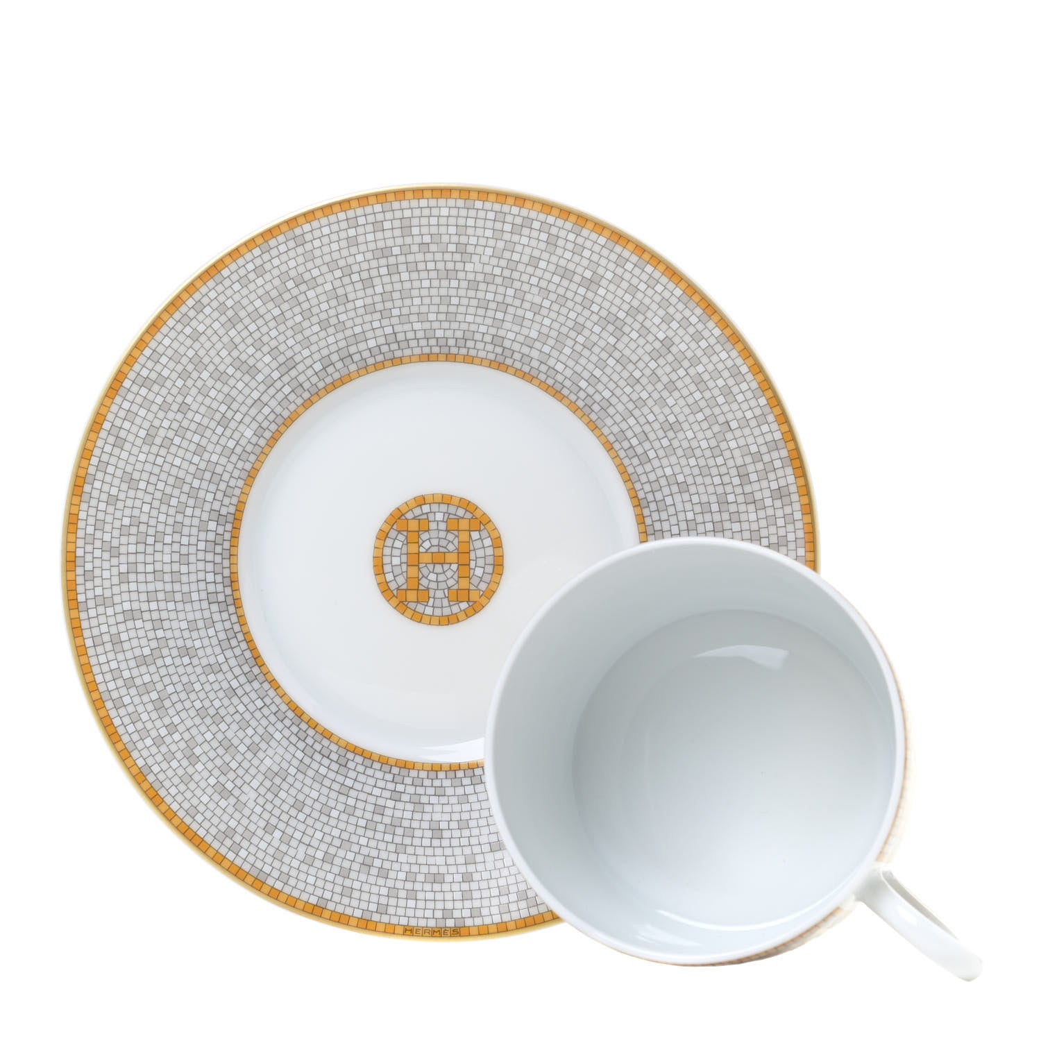Hermes Porcelain Mosaique Au 24 Gold Tea Cup And Saucer Set Of 2 3 of 8