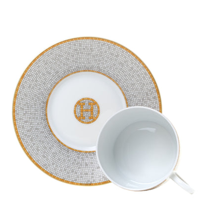 Hermes Porcelain Mosaique Au 24 Gold Tea Cup And Saucer Set Of 2 3 of 8
