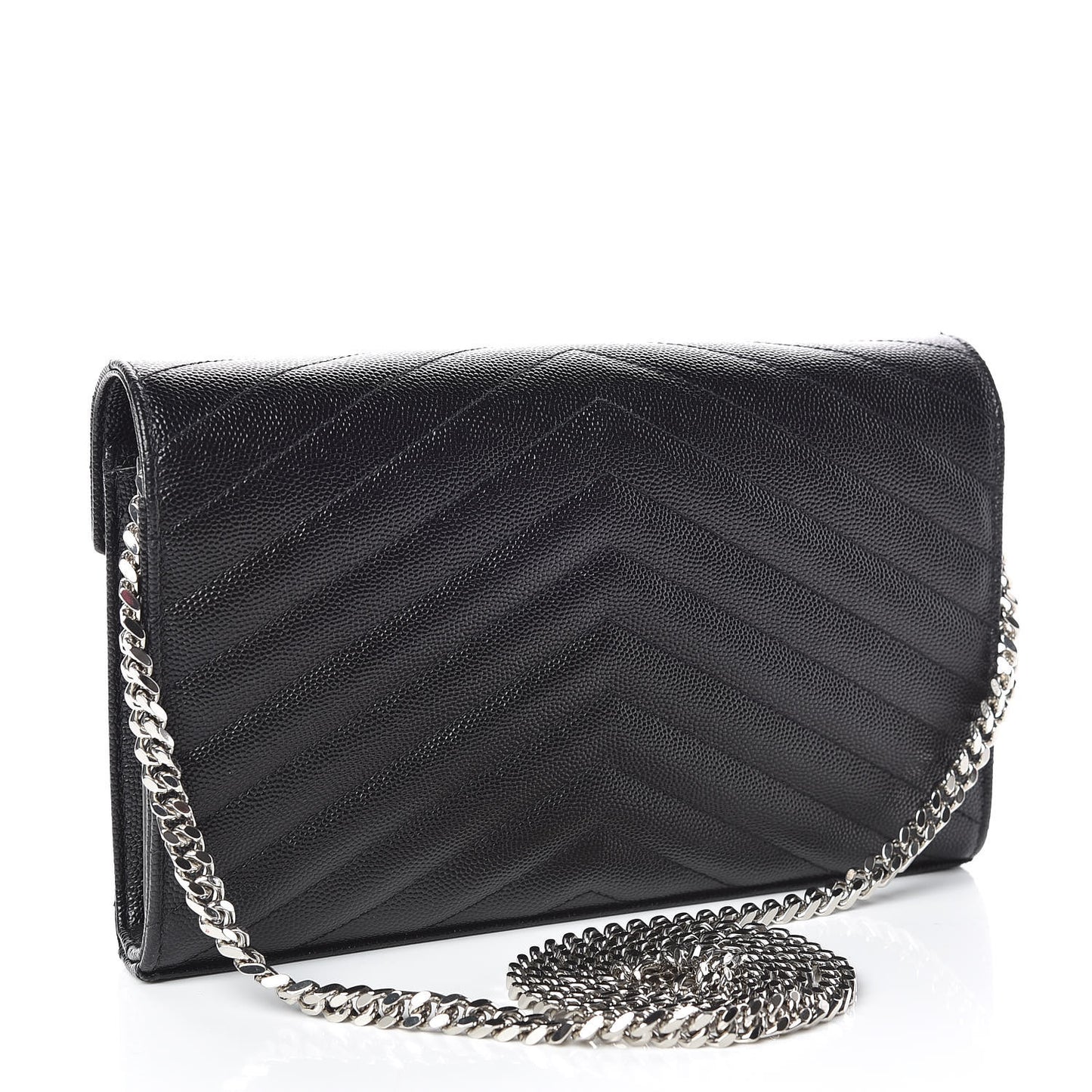 Grain De Poudre Matelasse Chevron Monogram Chain Wallet Black