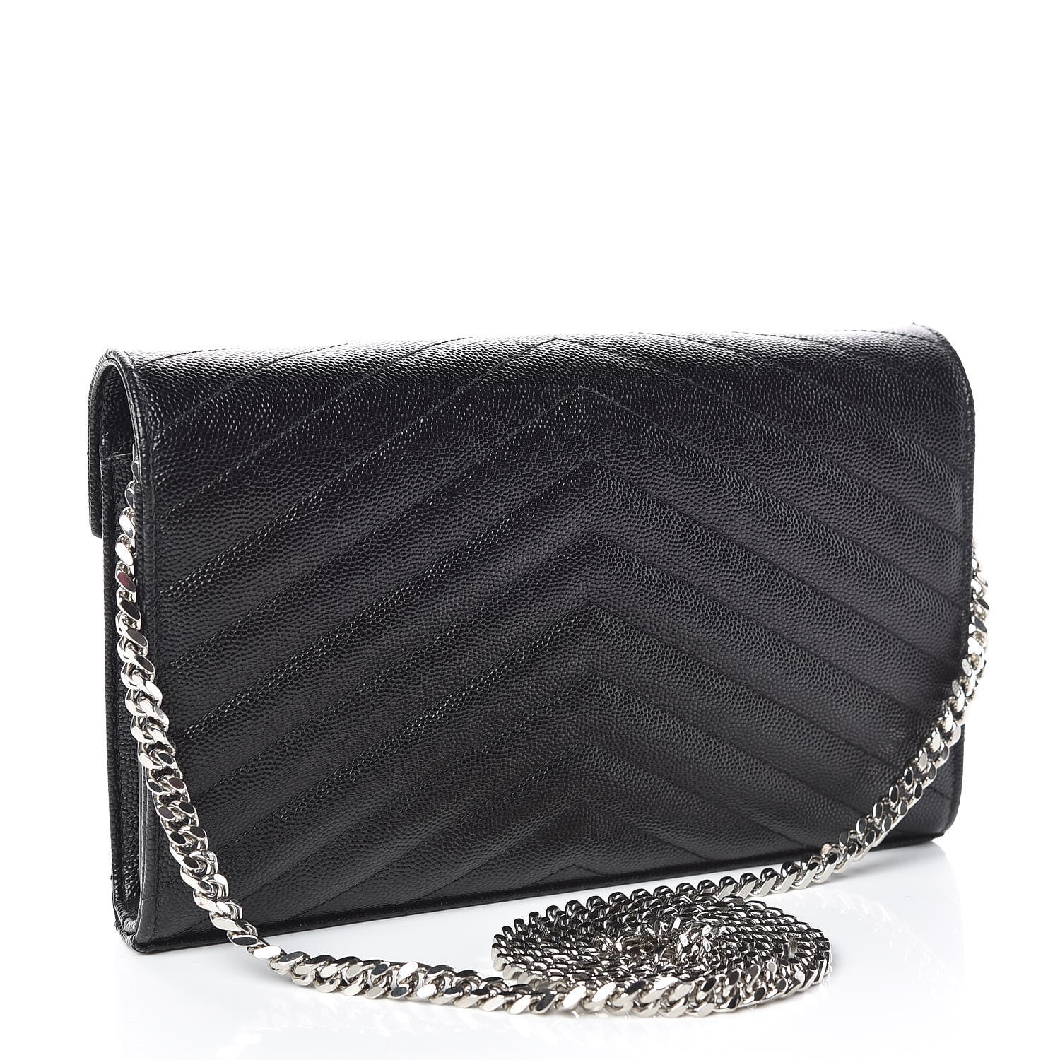 Saint Laurent Grain De Poudre Matelasse Chevron Monogram Chain Wallet Black 3 of 9