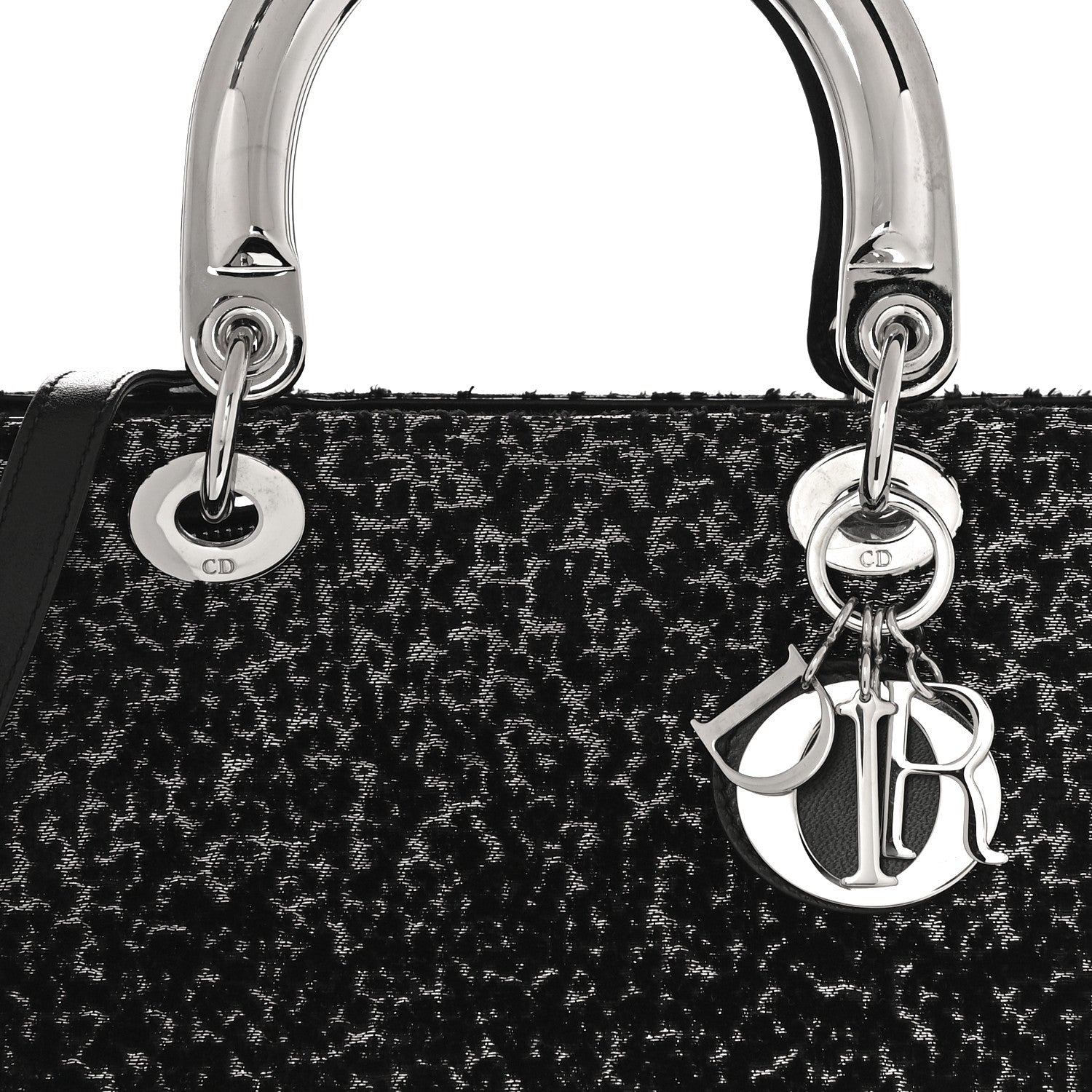 Christian Dior Fabric Lame Medium Lady Dior Black Silver 8 of 10