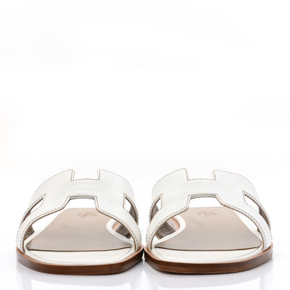 Hermes Box Calfskin Oran Sandals 38.5 White 2 of 8