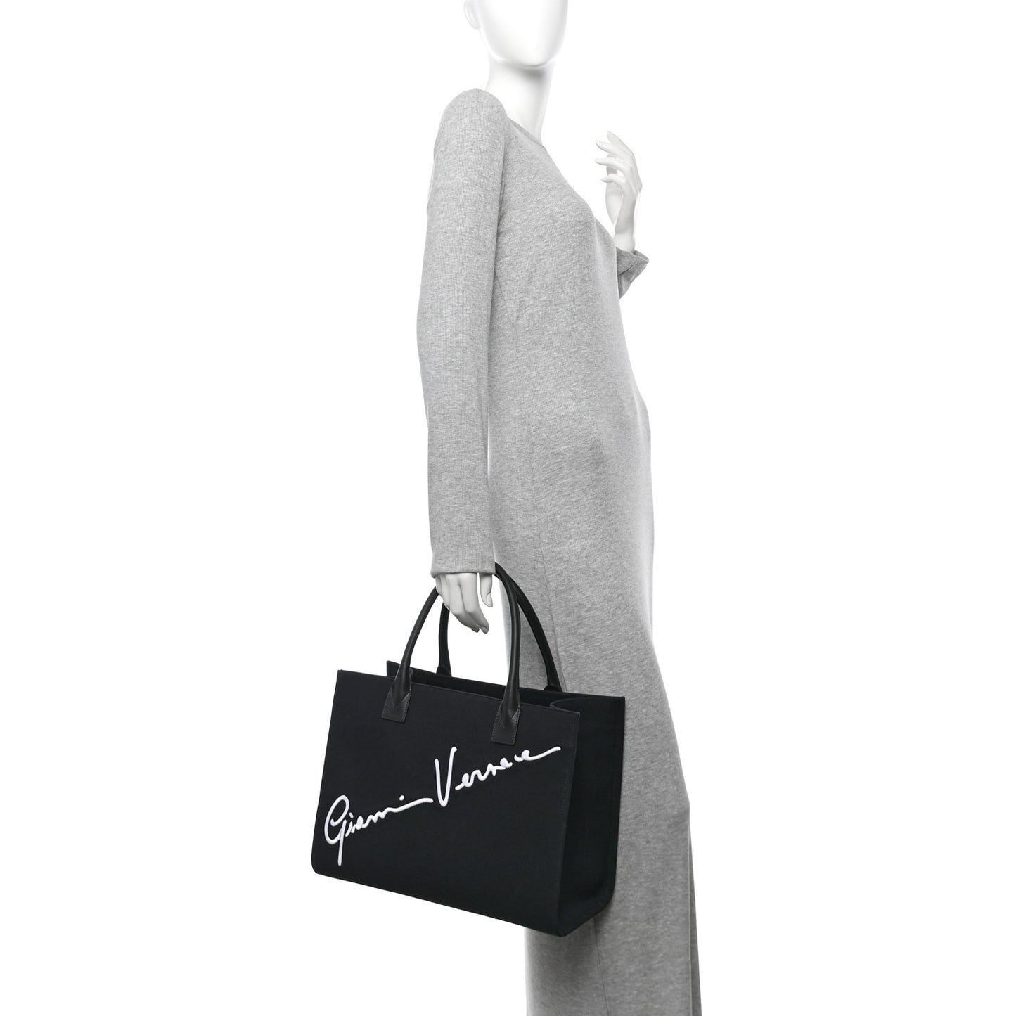Canvas Suppler Calfskin Cabas GV Signature Tote Black