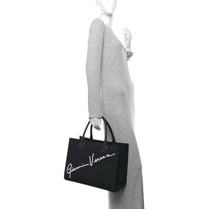Versace Canvas Suppler Calfskin Cabas GV Signature Tote Black 2 of 14