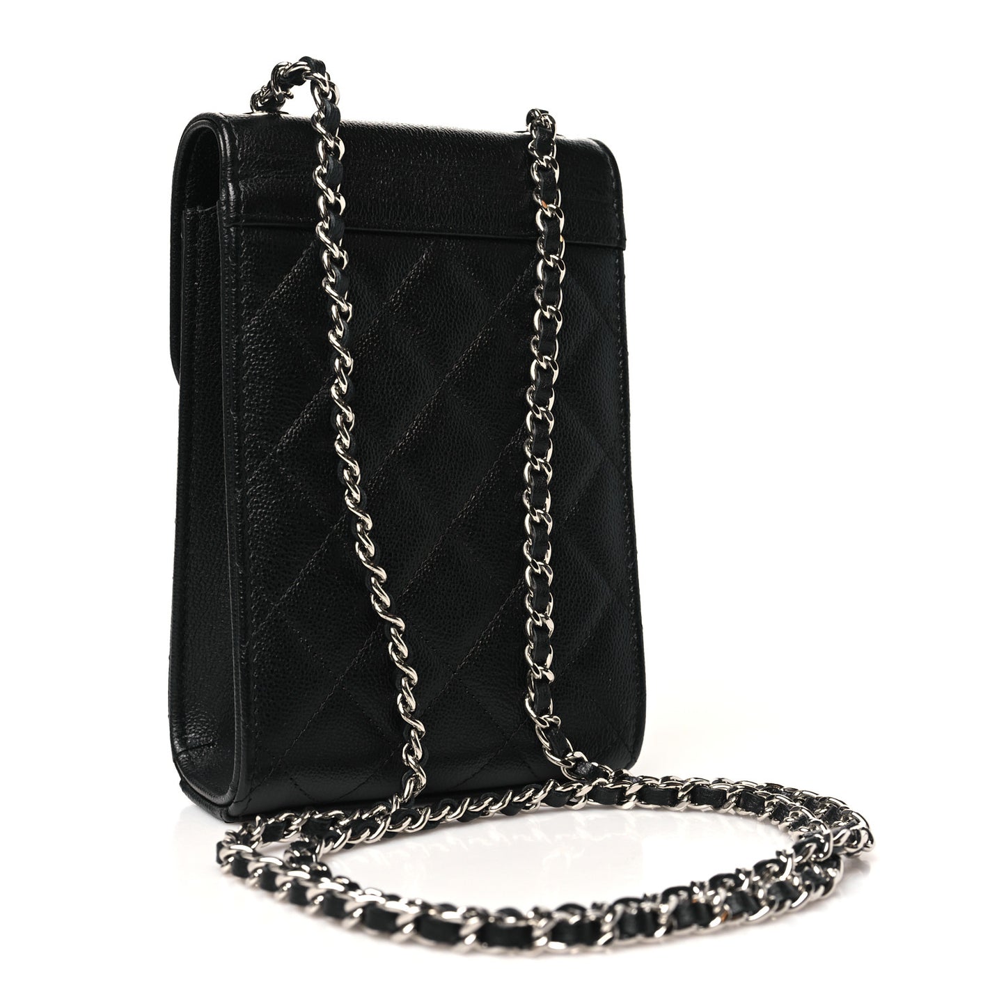 Grained Calfskin Quilted CC Box Clutch With Chain  Black