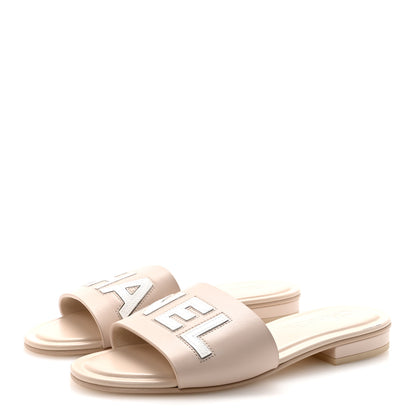 Chanel Calfskin Patent Calfskin Logo Mules 35 Beige 37 Beige 4 of 10