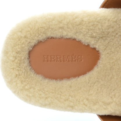 Hermes Suede Goatskin Woolskin Womens Chypre Sandals 38 Golden Beige 7 of 8