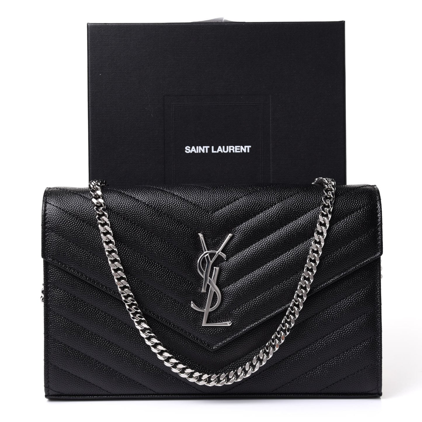 Grain De Poudre Matelasse Chevron Monogram Chain Wallet Black