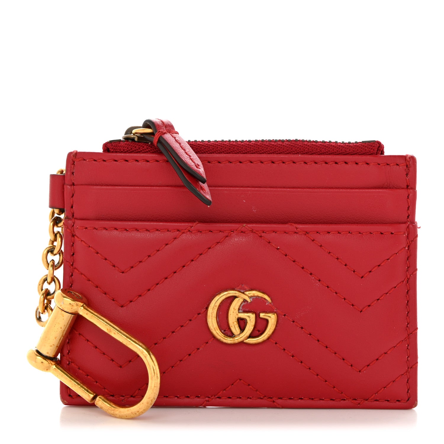Gucci Calfskin Matelasse GG Marmont Key Case Card Holder Hibiscus Red 1 of 9
