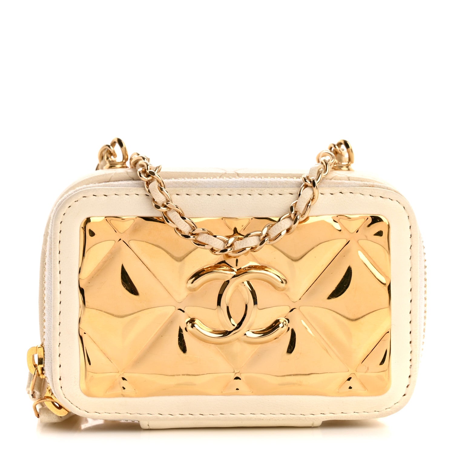 Chanel Lambskin Quilted Golden Plate Clutch With Chain White 1 of 11