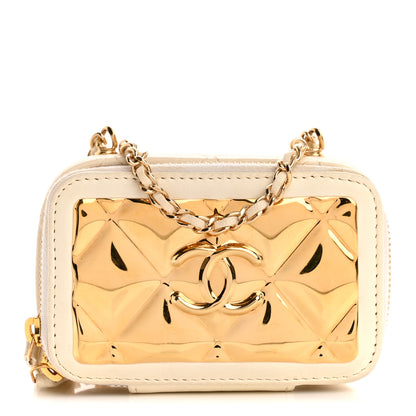Chanel Lambskin Quilted Golden Plate Clutch With Chain White 1 of 11