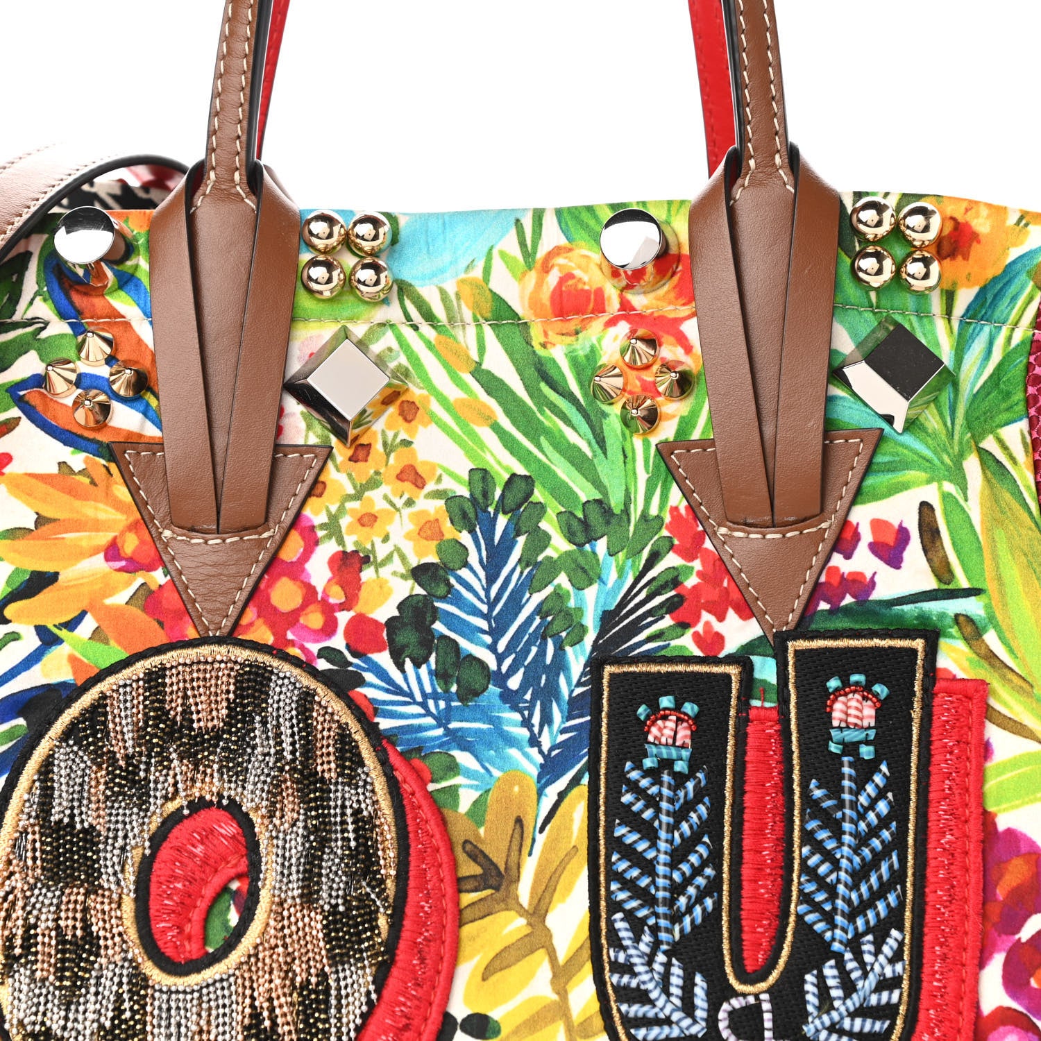 Christian Louboutin Canvas Embroidered Calfskin Caracaba Tote Multicolor 7 of 9