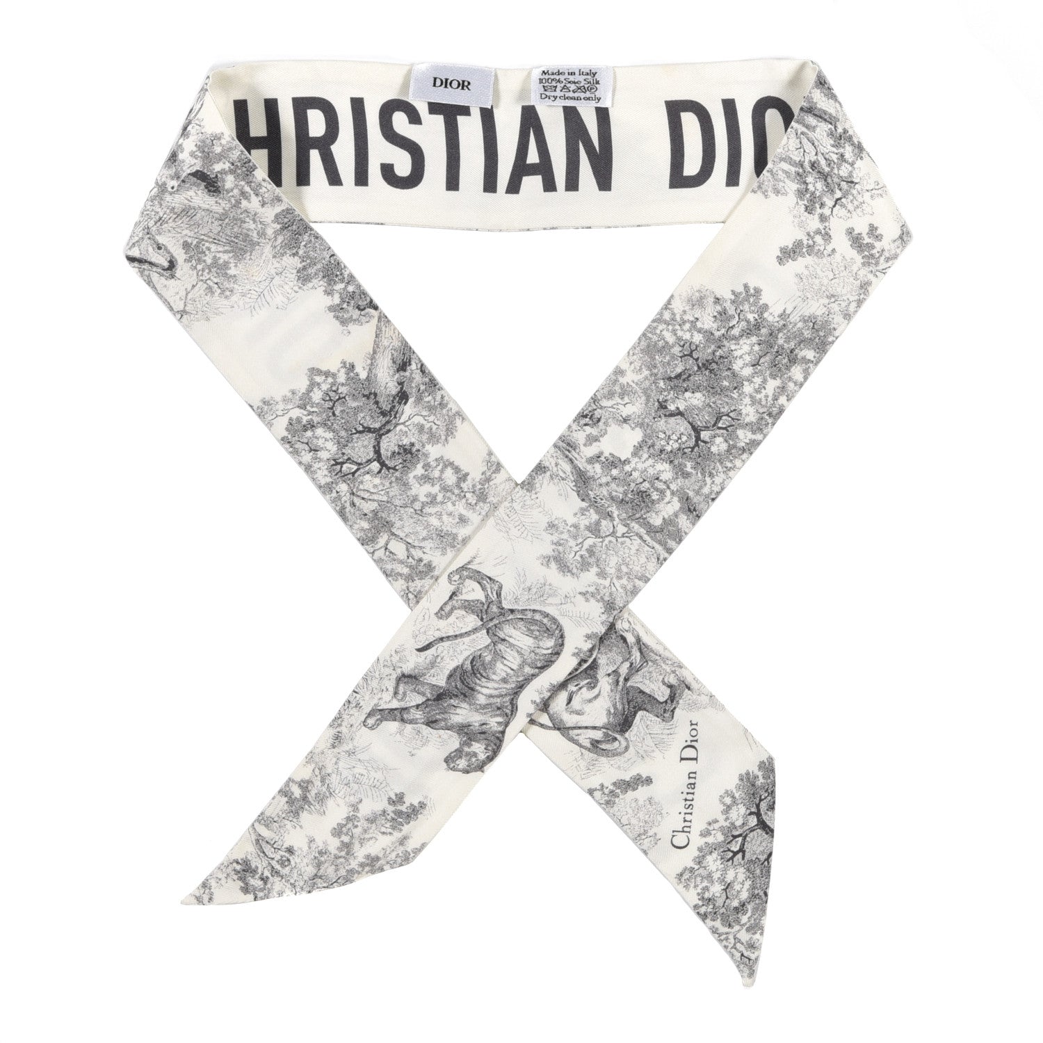 Christian Dior Silk Toile De Jouy Mitzah Scarf White 1 of 4