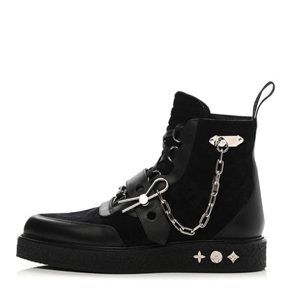 Louis Vuitton Suede Calfskin Mens Creeper Ankle Boots 9 Black 1 of 8