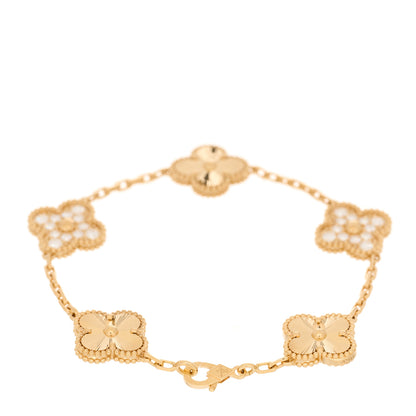 Van Cleef & Arpels 18K Yellow Gold Diamond 5 Motifs Guilloche Vintage Alhambra Bracelet 3 of 5