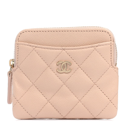 Chanel Caviar Quilted Zip Card Holder Wallet Light Beige 1 of 7