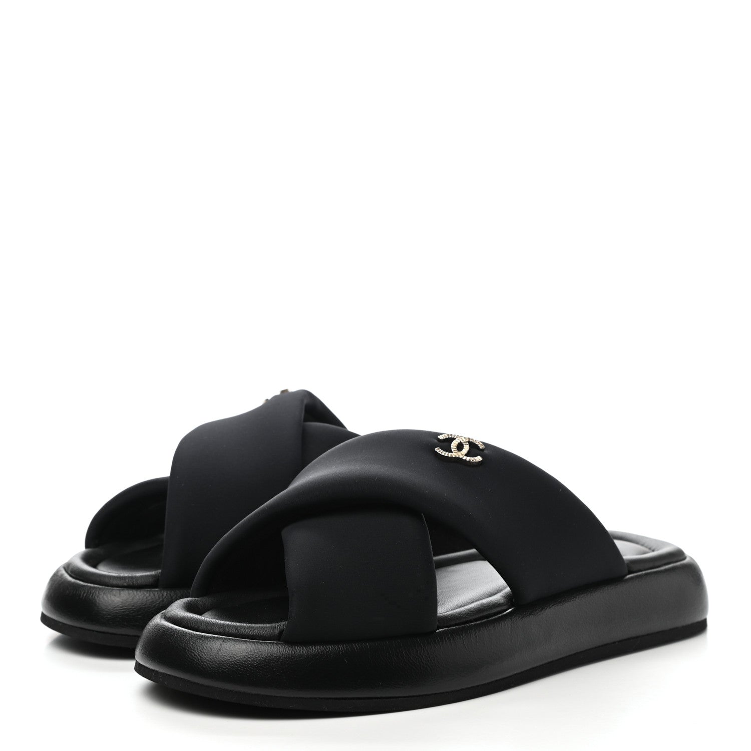 Chanel Fabric CC Mules Sandals 36 Black 3 of 9
