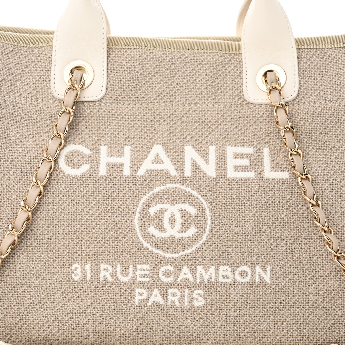 Mixed Fibers Calfskin Small Deauville Tote Beige White
